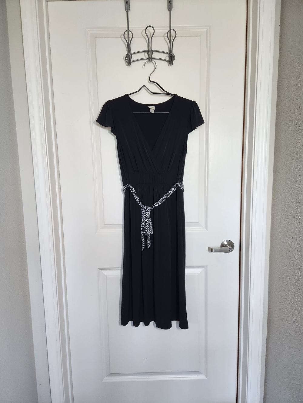 Merona Black Wrap Midi Dress with Printed Tie Belt